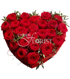 heart-shaped box with red roses
